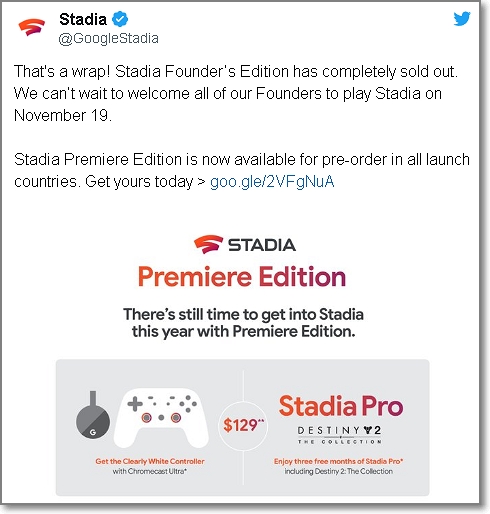 Agotada Stadia Founder´s Edition en todo el mundo