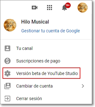 Enlace hacia Studio Youtube