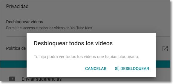 Desbloquear los vídeos anteriormente bloqueados en Youtube Kids