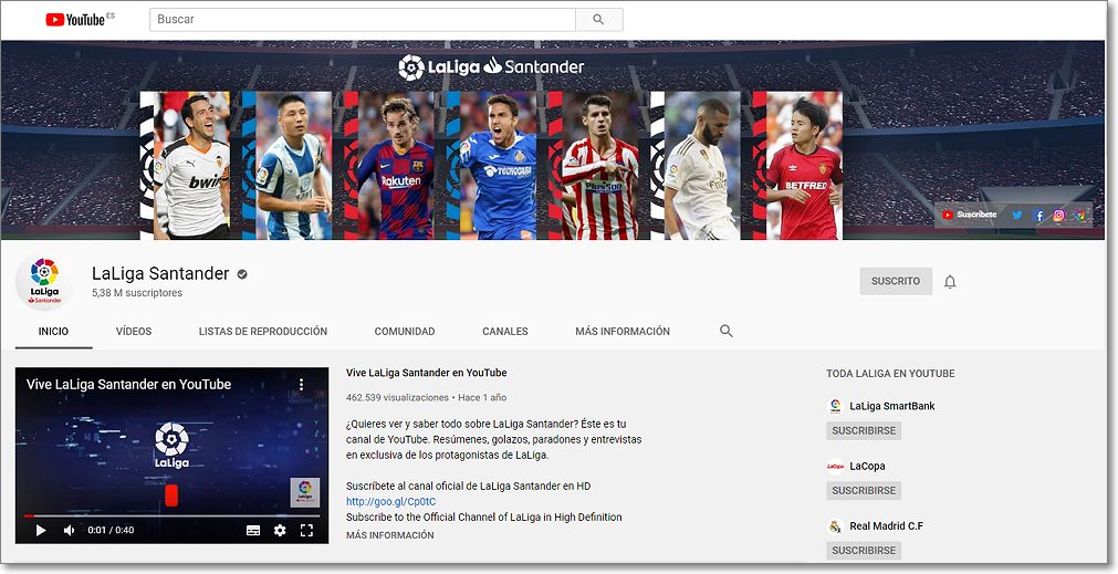 Canal en Youtube LaLiga Santander