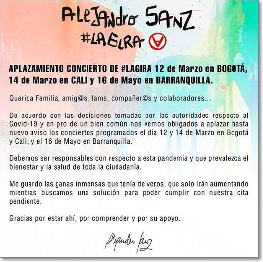 Suspensión conciertos Alejandro Sanz