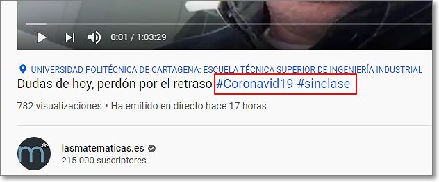 Hashtags #coronavid19 y #sinclase 