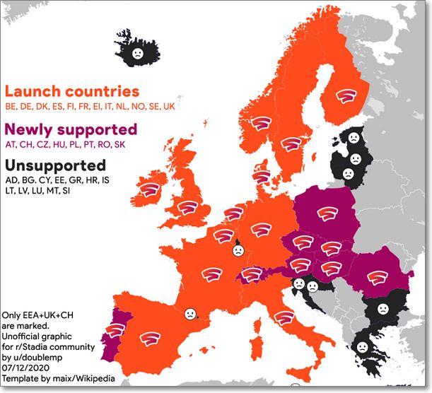Países en Europa con Stadia